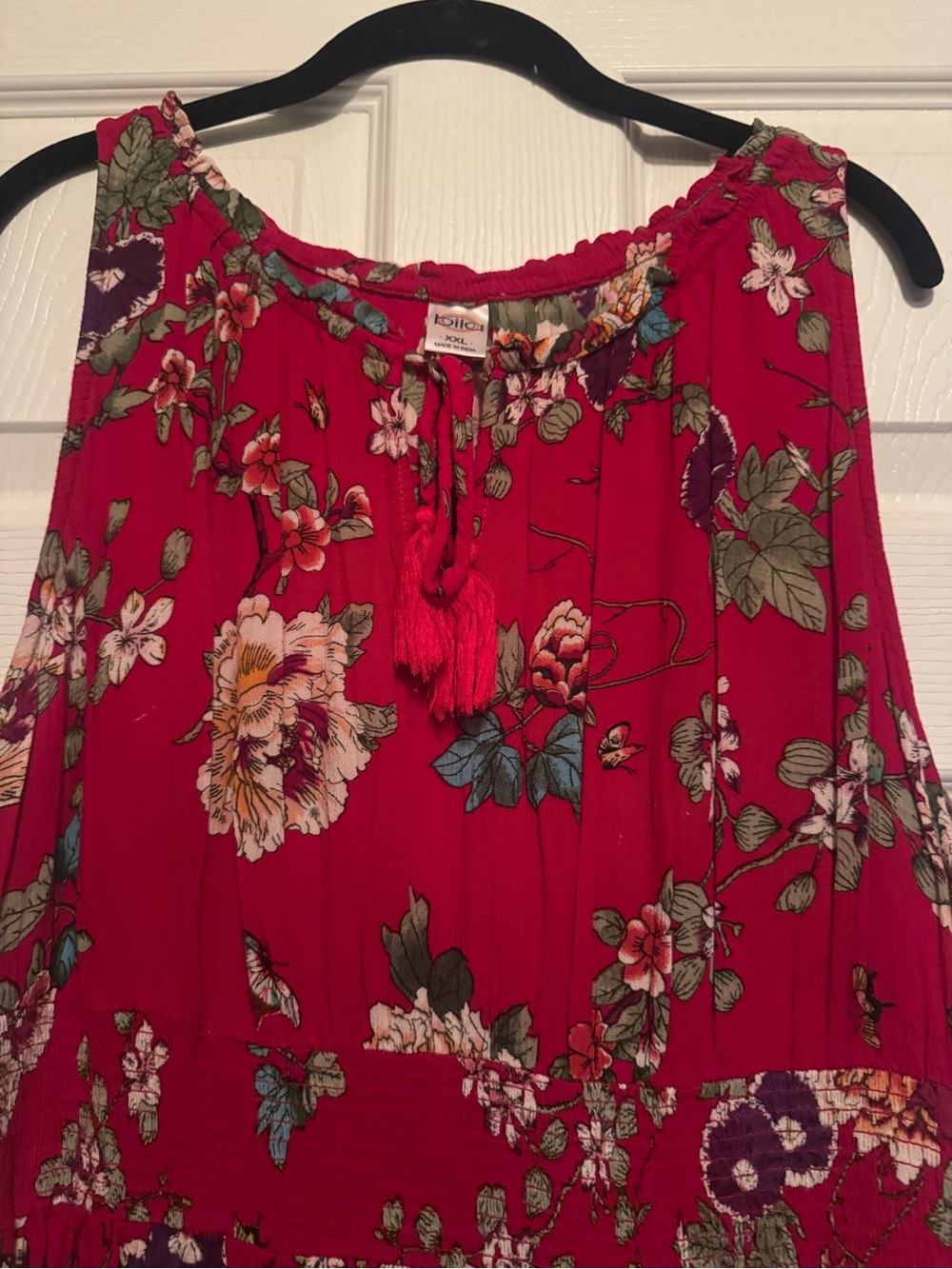 Bila Sz XXL Floral Rayon Midi Dress in Red with Multicolor Blooms - Picture 3 of 7